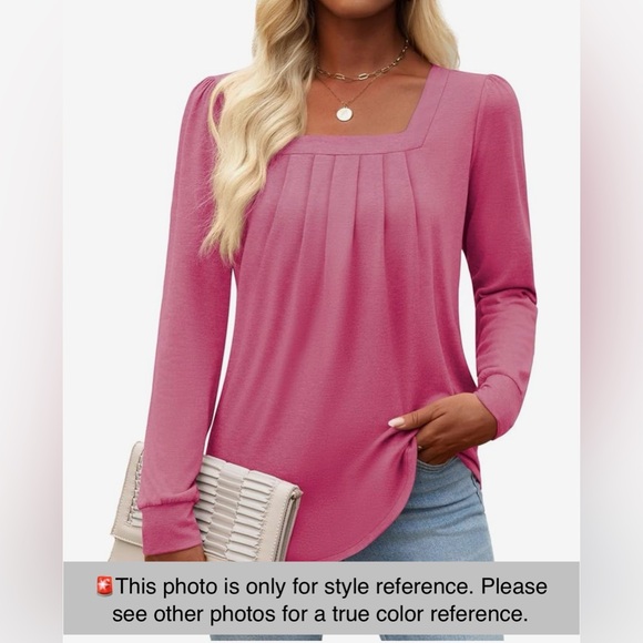 Funlingo Magenta Fuchsia Pleated Square Neck Tunic - Picture 5 of 5